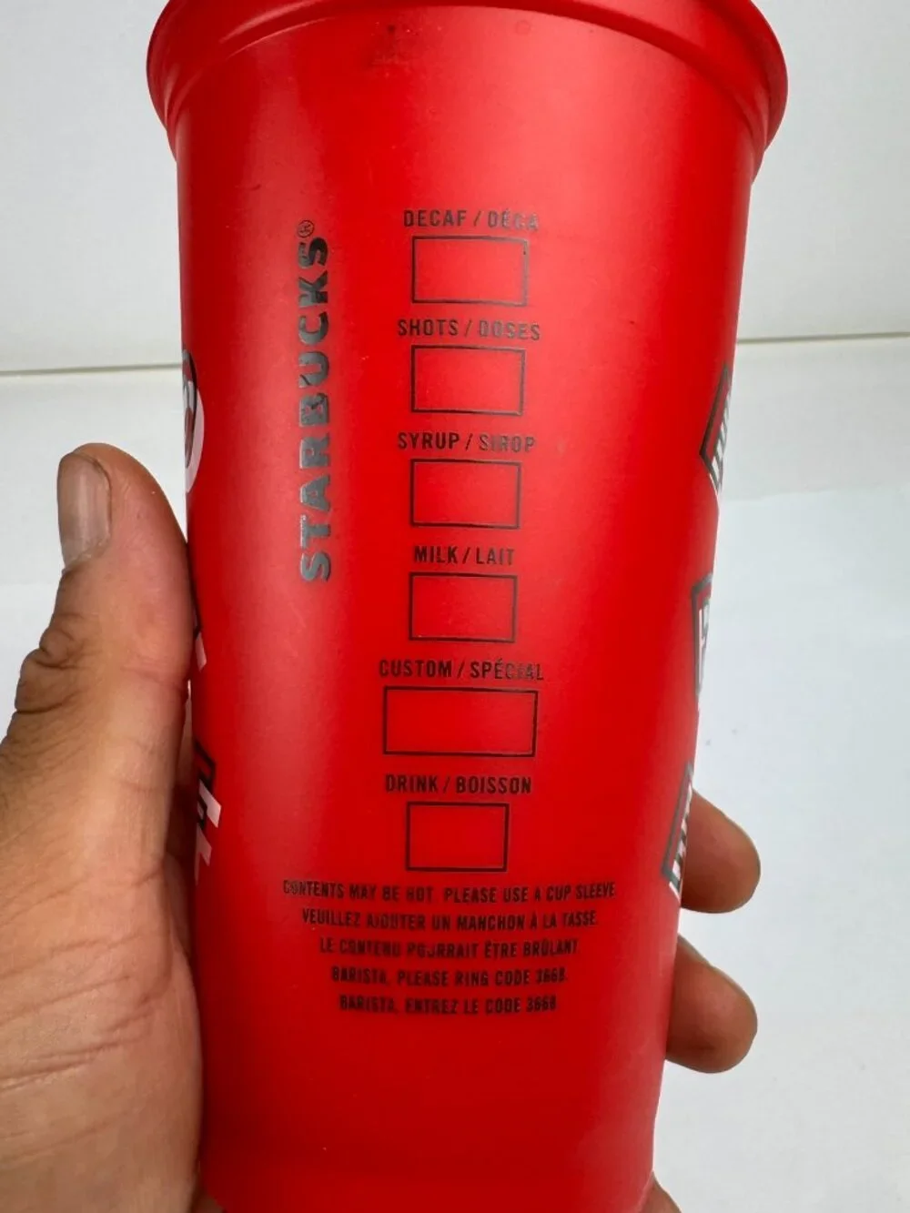 Starbucks Red Reusable Hot Coffee Cup 16 oz 2013 Holiday Merry Coffee Tumbler